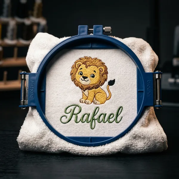 Bordado computadorizado infantil na toalha de banho com nome Rafael - Serviço em Uberaba MG